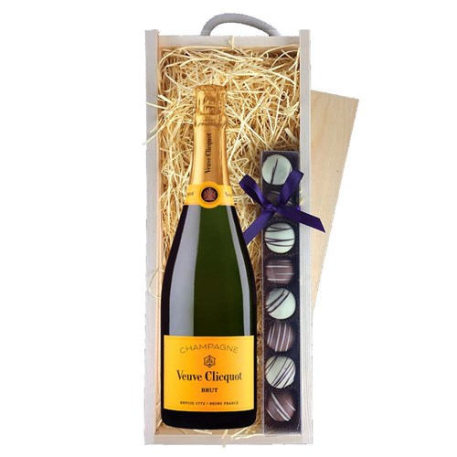Veuve Clicquot Brut Yellow Label Champagne 75cl & Truffles, Wooden Box